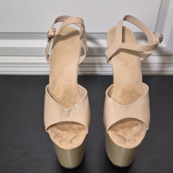 Pleaser Shoes - Pleaser Beige Patent Platform Sandals with Ankle Strap
